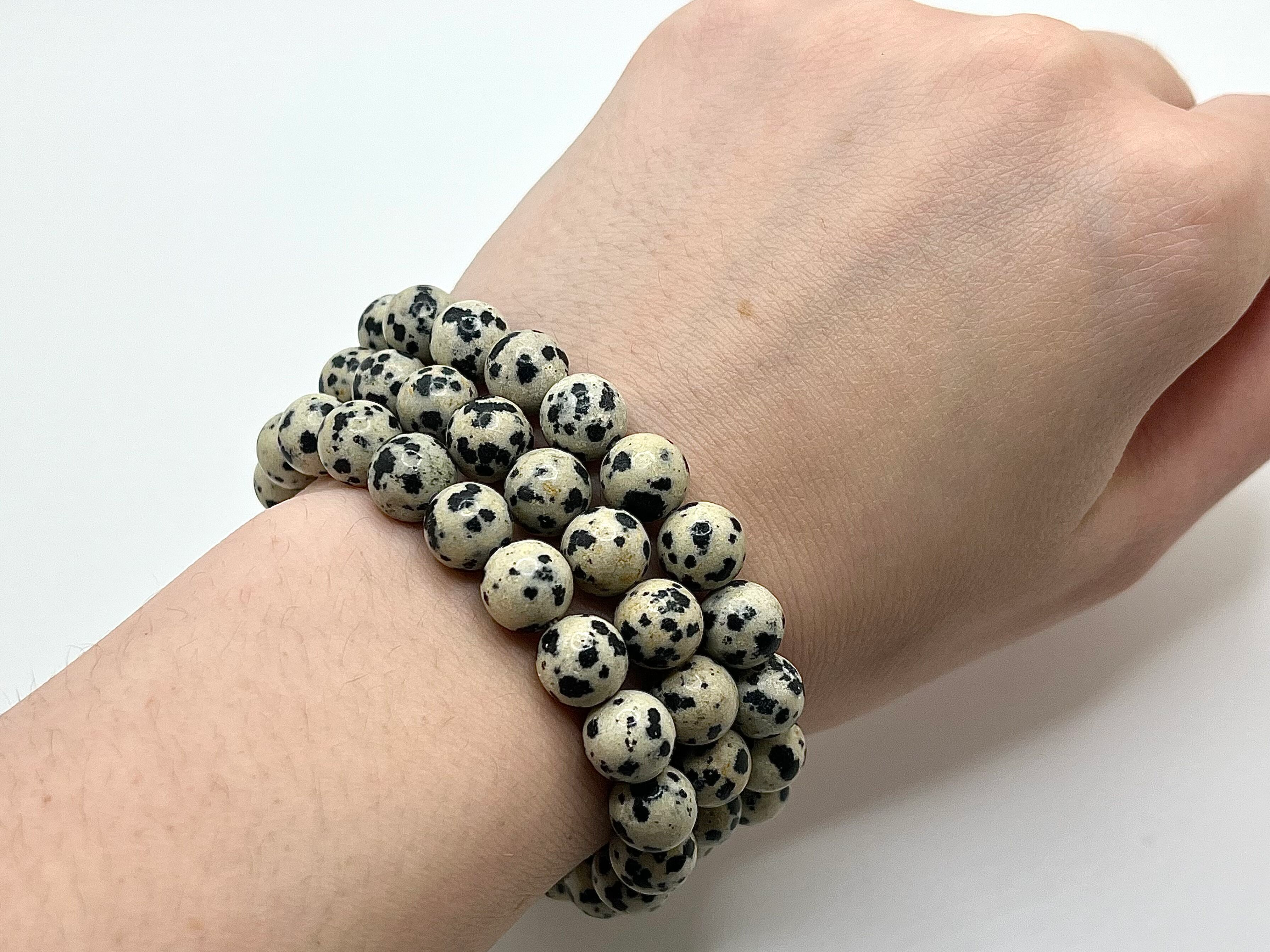 Natural Dalmatian Jasper Stone Stretch Beaded Bracelet Set – Kandi Gems